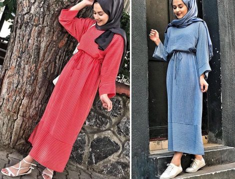 Kübra Kurucan Çizgi Desen Elbise Modelleri