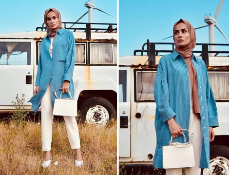 Armağana Giyim Çizgili Denim Gömlek
