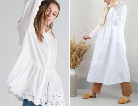 Beyaz Tesettür Gömlek ve Tunik Modeli