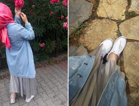 Denim Ceket Metalik Gri Etek Kombini