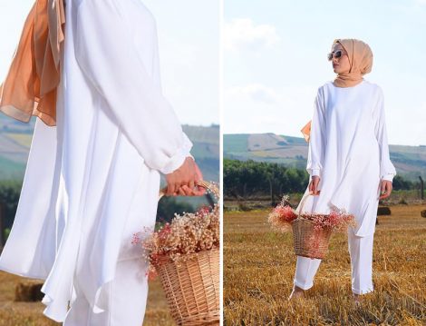 Elif ESER Beyaz Duple Paça Pantolon ve Beyaz Tunik Modelleri