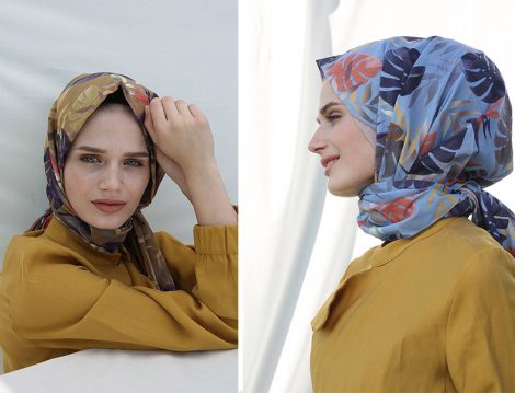 Maviden Palmiye Desen Şal Modelleri
