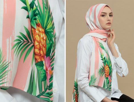 Merve Dağlı Pembe Ananas Desenli Şal
