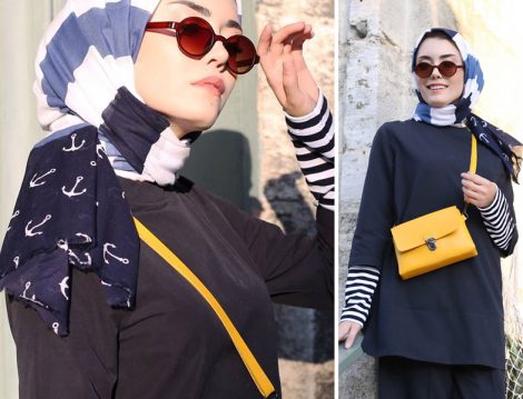 Moda Kaşmir Çapa Desen Marin Stil Şal Modeli