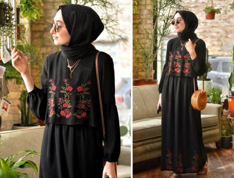 Seçil Store Siyah Nakışlı Elbise Modeli