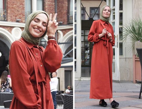 Suud Colletion Kiremit Salaş Elbise