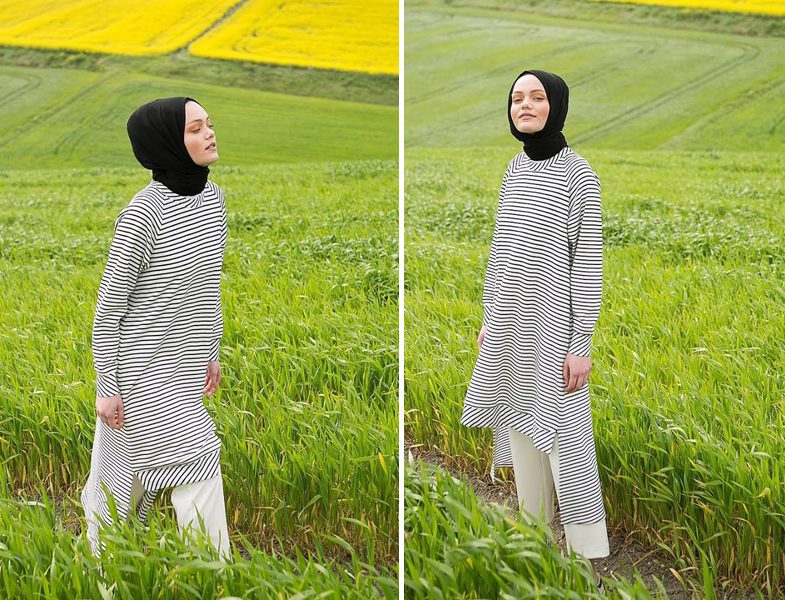 Çizgili Tesettür Tunik Modeli