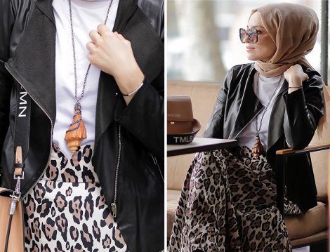 Esra Keküllüoğlu Leopar Desen Etek ve Deri Ceket