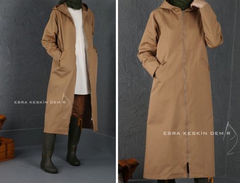 Esra Keskin Demir Camel Kapüşonlu Trençkot