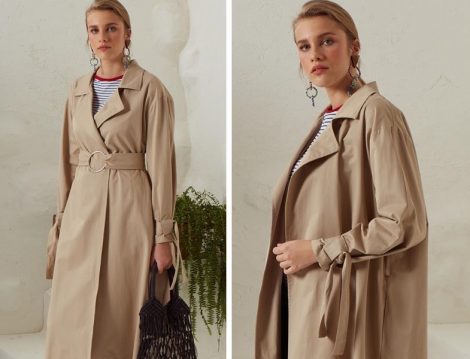 Kefta Design Bej Kemer Detaylı Trençkot