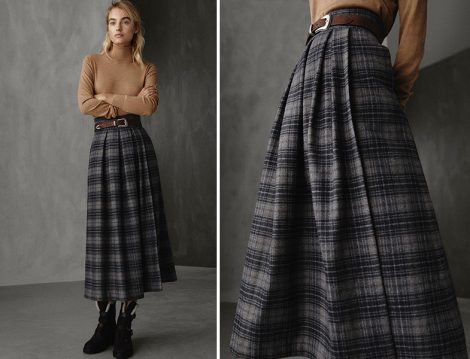 Massimo Dutti Ekose Desen Piliseli Etek ve Balıkçı Yaka Triko