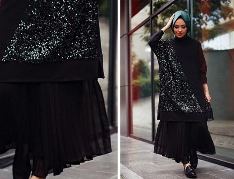 Pure Store Siyah Piliseli Etek