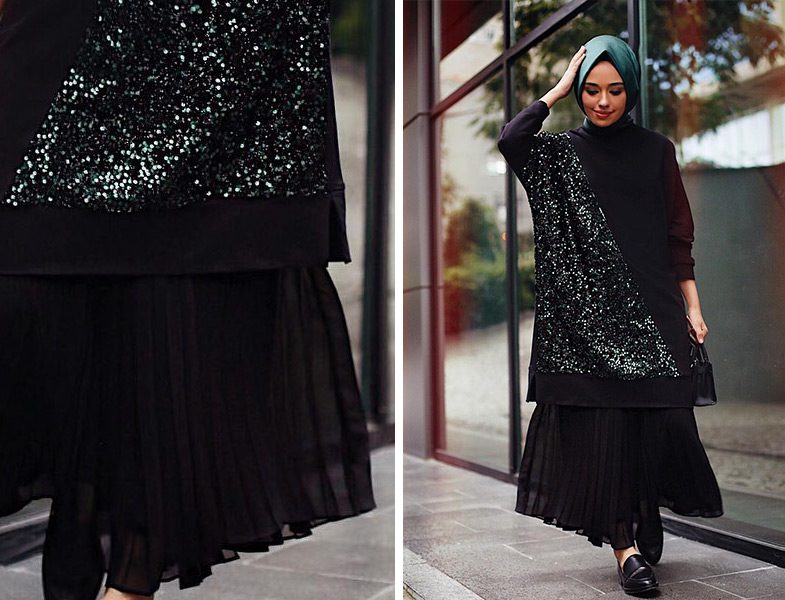 Pure Store Siyah Piliseli Etek