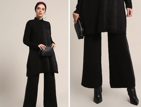 Refka Siyah Tunik & Pantolon Triko Takım
