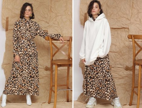 Suud Collection Leopar Desen Viscon Elbise