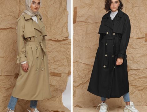 Suud Collection Siyah-Krem Trençkot
