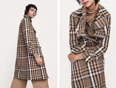 Zara 2018-19 Sonbahar Kış Ekose Trençkot Modeli