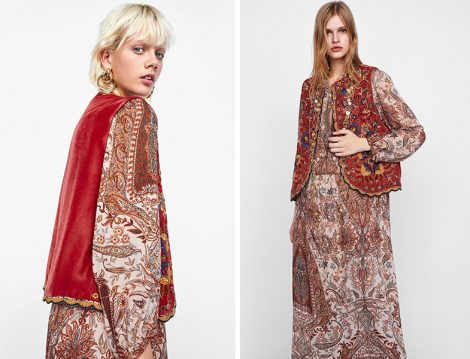 Zara Kırmızı Boncuklu ve İşlemeli Bisiklet Yaka Kadife Yelek
