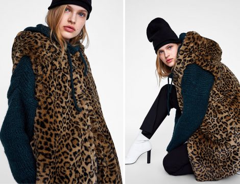 Zara Leopar Desenli Suni Kürk Yelek