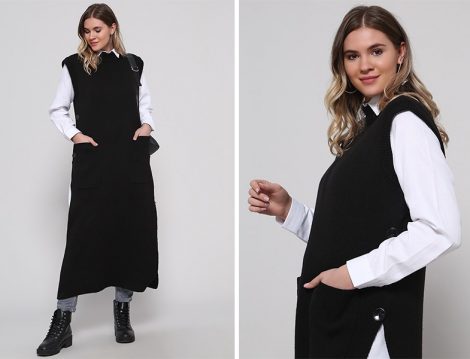 Alia Büyük Beden Siyah Yelek-Beyaz Gömlek