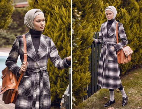 Nihan Ekose Desen Palto Modeli