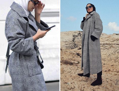 Oversize Maksi Ekose Palto Kombini