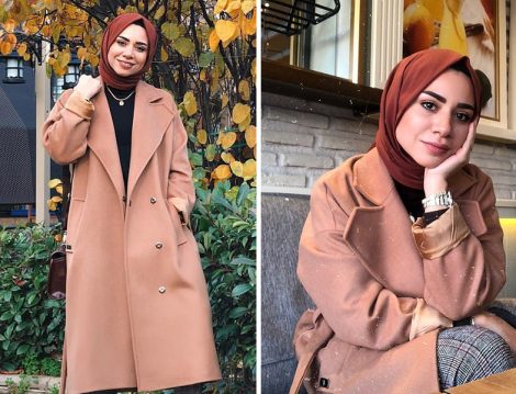 Pembe Paltoyla Tesettür Kış Kombini