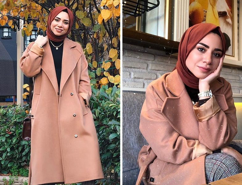 Pembe Paltoyla Tesettür Kış Kombini