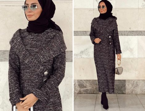 Tüvit Kumaş Tesettür Elbise Modeli