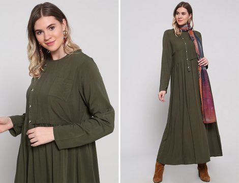 Alia Doğal Kumaşlı Düğme Detaylı Elbise