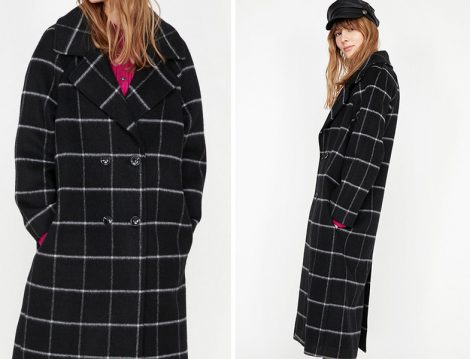 Koton Siyah Oversize Kareli Kaban