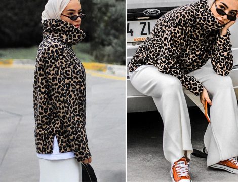 Leopar Desen Bomber Ceket