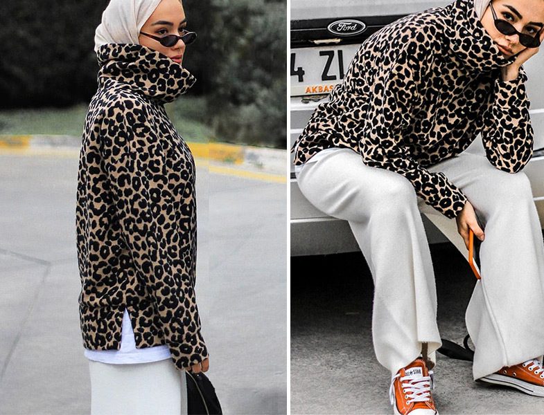 Leopar Desen Bomber Ceket