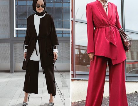 Siyah-Beyaz ve Kırmızı Pantolon Ceket İkili Takım