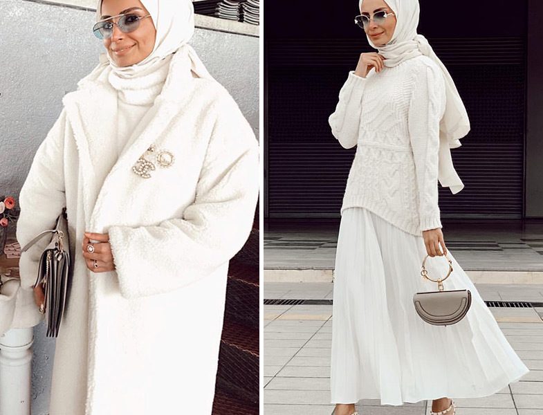 Beyaz Manto- Etek ve Triko Modeli