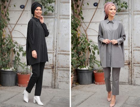 Gamze Özkul Çizgili Tunik & Pantolon İkili Takım