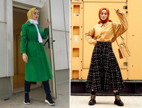 Kadriye Baştürk Yeşil Trençkot ve Özsarıçam Siyah Etek