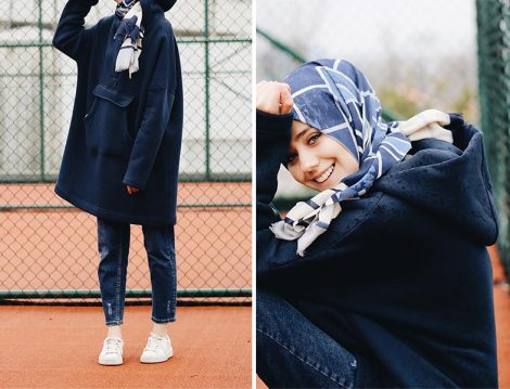 Lacivert Kapüşonlu Sweatshirt