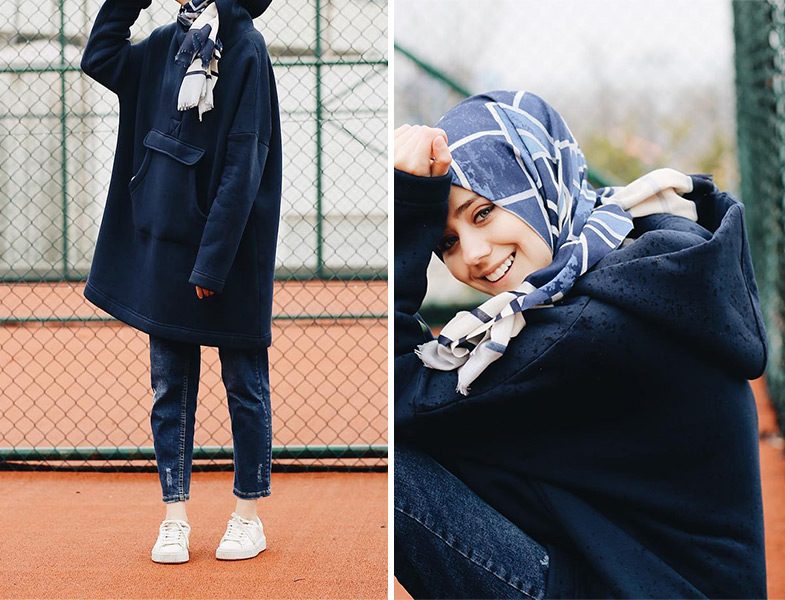 Lacivert Kapüşonlu Sweatshirt