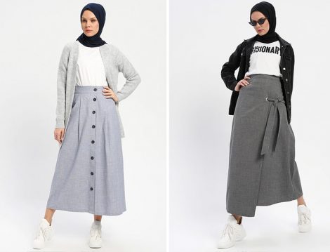 Meryem Acar Mavi Doğal Kumaşlı Etek