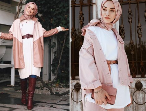 Pembe Tonlarında Ceket ve Yağmurluk
