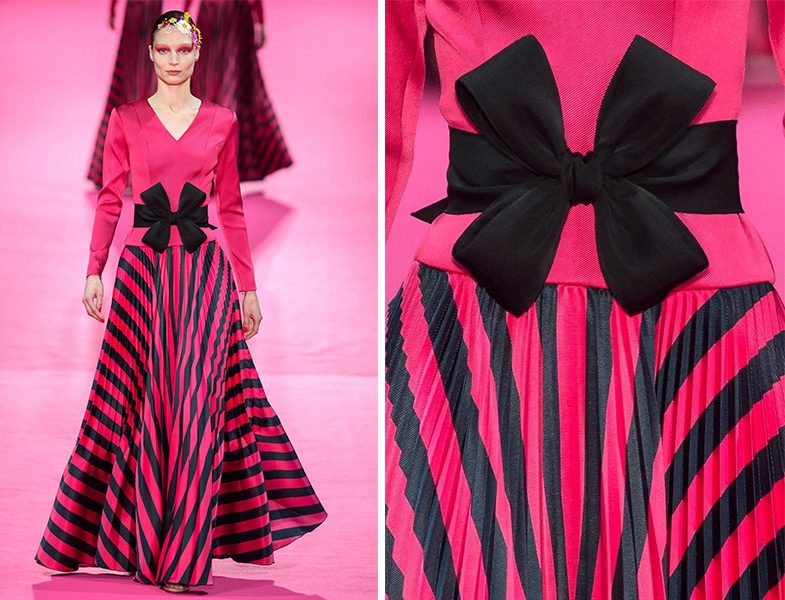 Alexis Mabille 2019 İlkbahar Yaz Couture Koleksiyonu Fiyonk Detaylı Çizgili Elbise Modeli