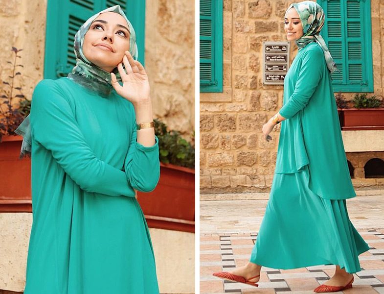 Cloche Yeşil Tunik Etek İkili Takım