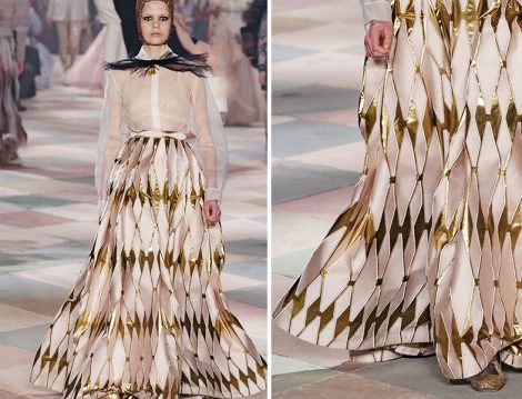 Christian Dior 2019 İlkbahar Yaz Altın Detaylı Kabarık Etek