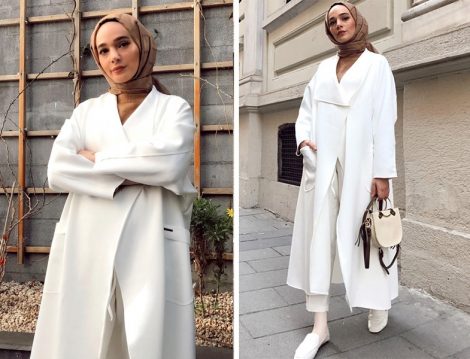 He-Qa Beyaz Dalgıç Kumaş Oversize Trençkot