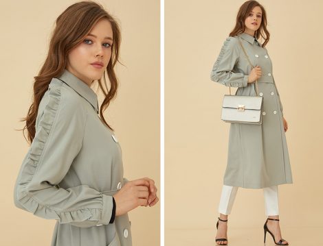 Kayra Mint Fırfır Detaylı Trençkot