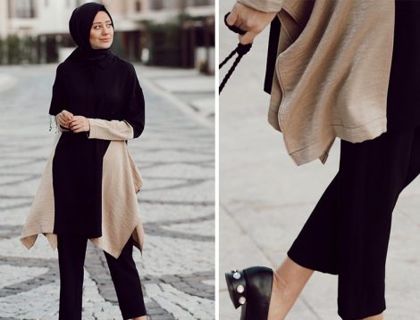 LC Waikiki Siyah-Kahve Asimetrik Tunik