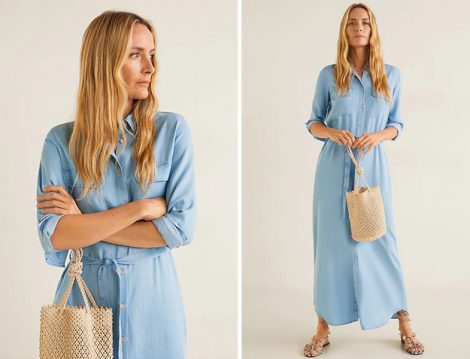 Mango 2019 İlkbahar Yaz Mavi Denim Elbise
