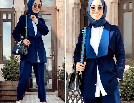Mizalle Lacivert Pantolon Ceket Takım