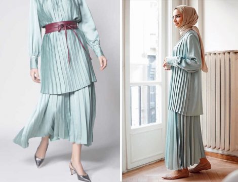 Nove Koleksiyon 2019 İlkbahar Yaz Çağla Plise Tunik ve Etek